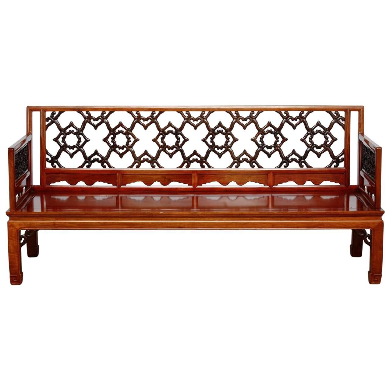 Chinese Carved Rosewood Daybed or Bench