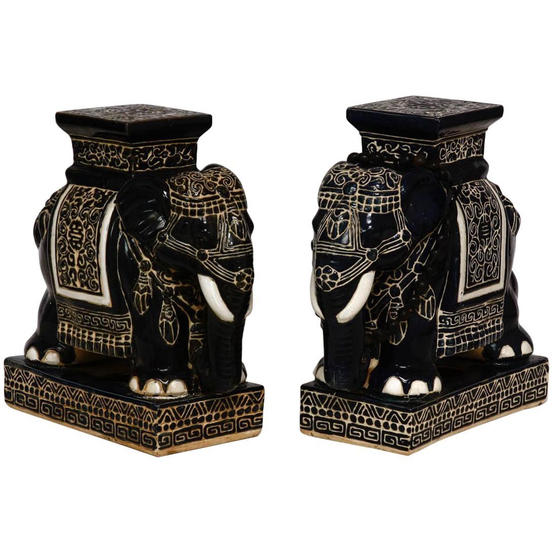 Pair of Ceramic Elephant Garden Stools or Drink Tables
