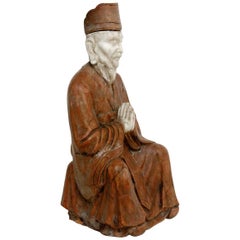 Vintage Asian Carved Soapstone Praying Deity
