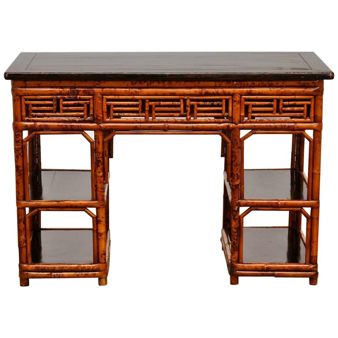 English Chinese Chippendale Chinoiserie Style Bamboo Desk