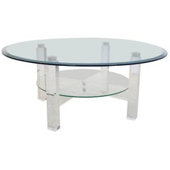 Glamorous Lucite, Brass and Glass Coffee Table, Belgium, 1970s