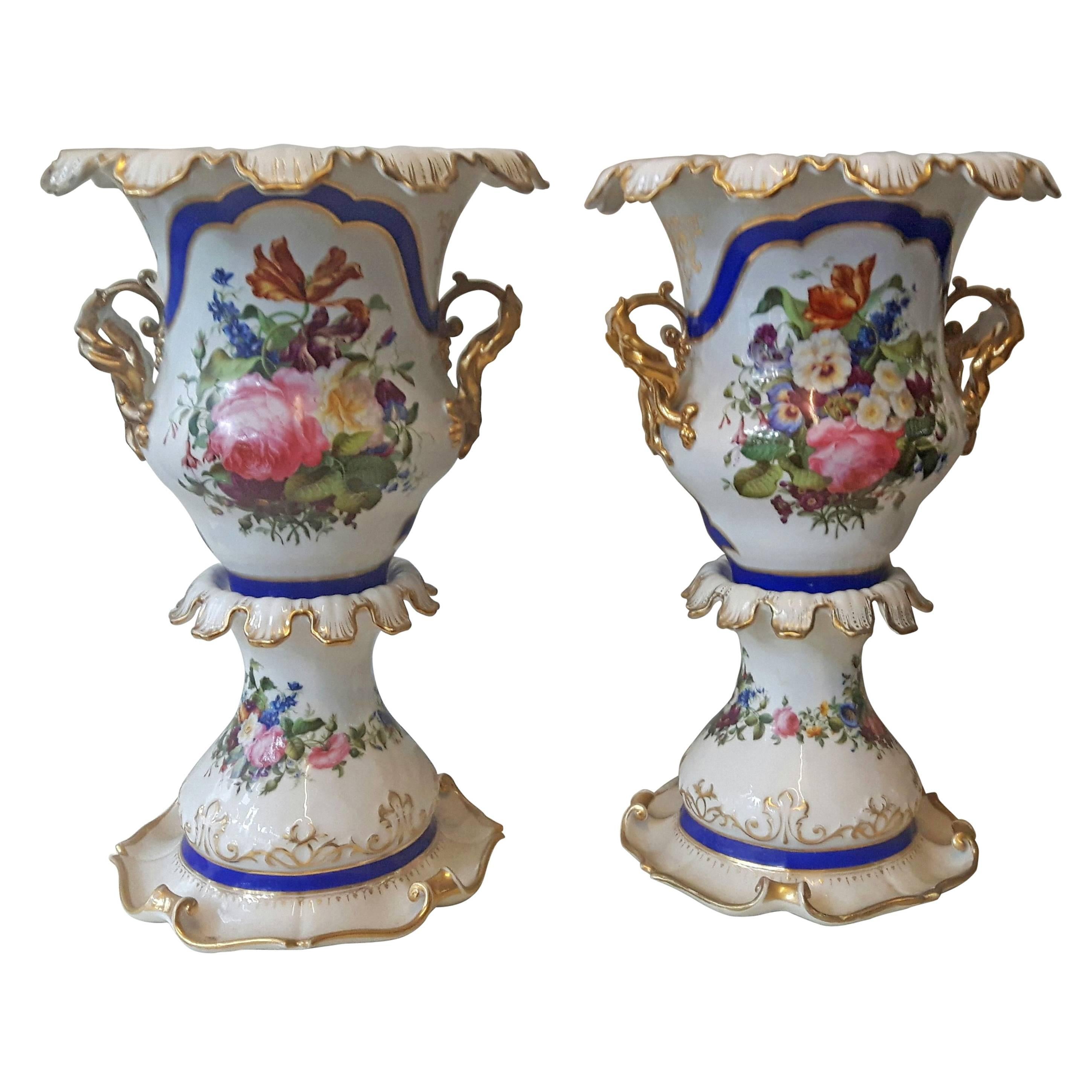 Unusual Pair of 19th Century Paris Vases For Sale