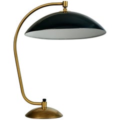Kurt Versen, Spare Modernist Black Enamel and Brass Table Lamp, 1940's