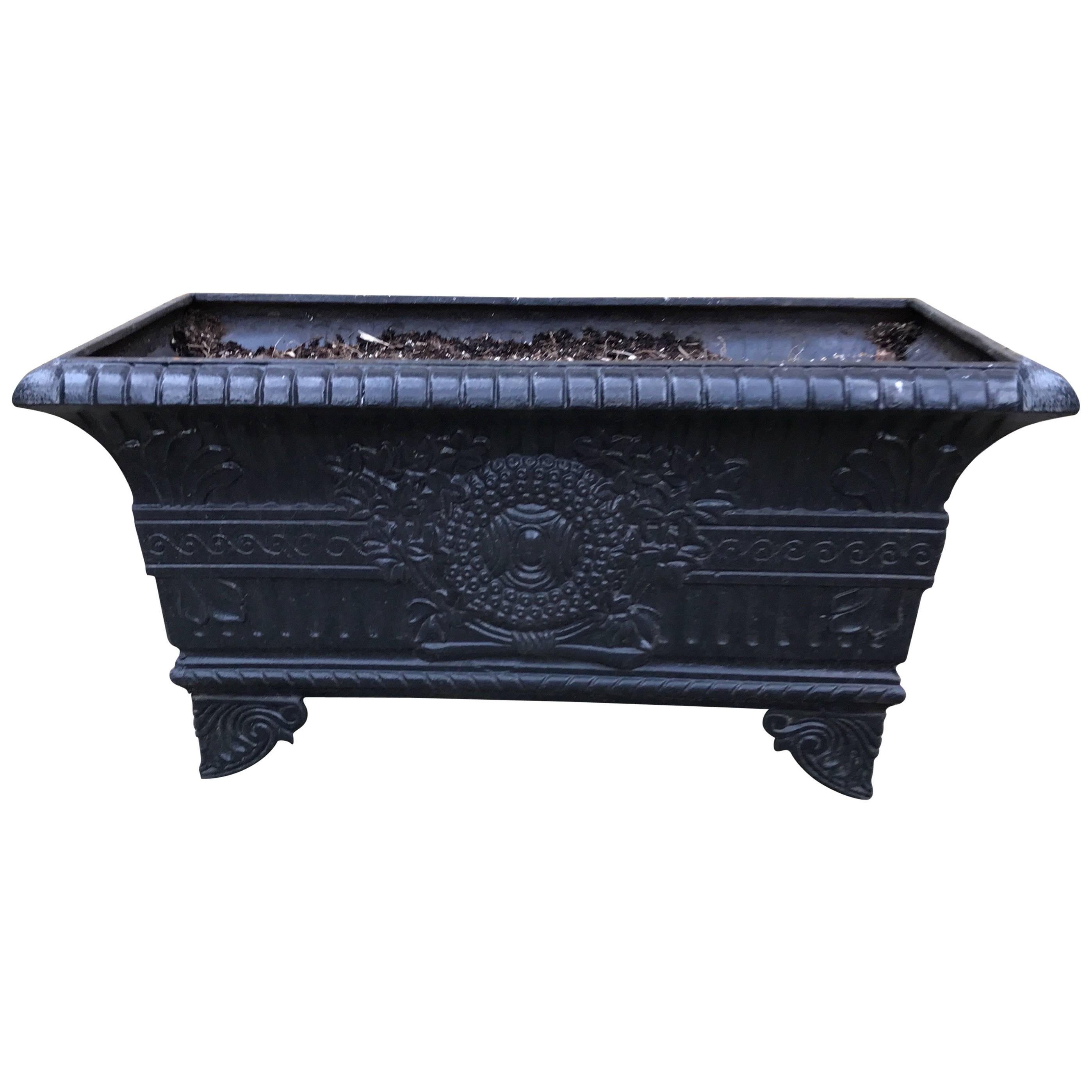 19th Century French Cast Iron Rectangular Planter Jardinière For Sale