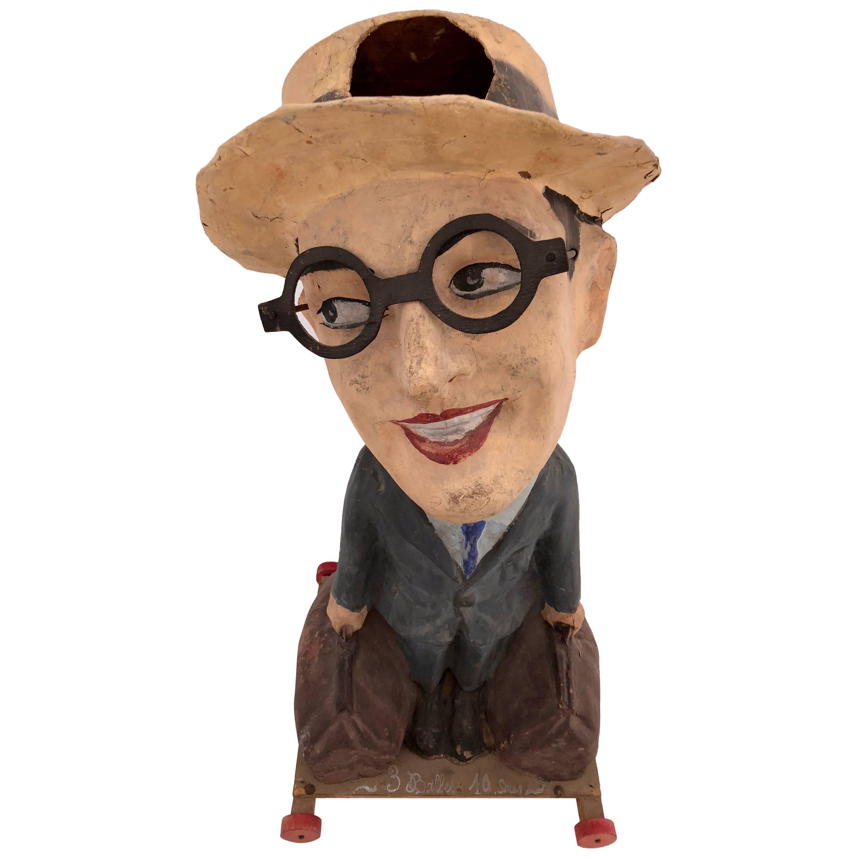 French Papier Mâché "Passe Boule" Carnival Game Harold Lloyd Figure, Early 1920s For Sale