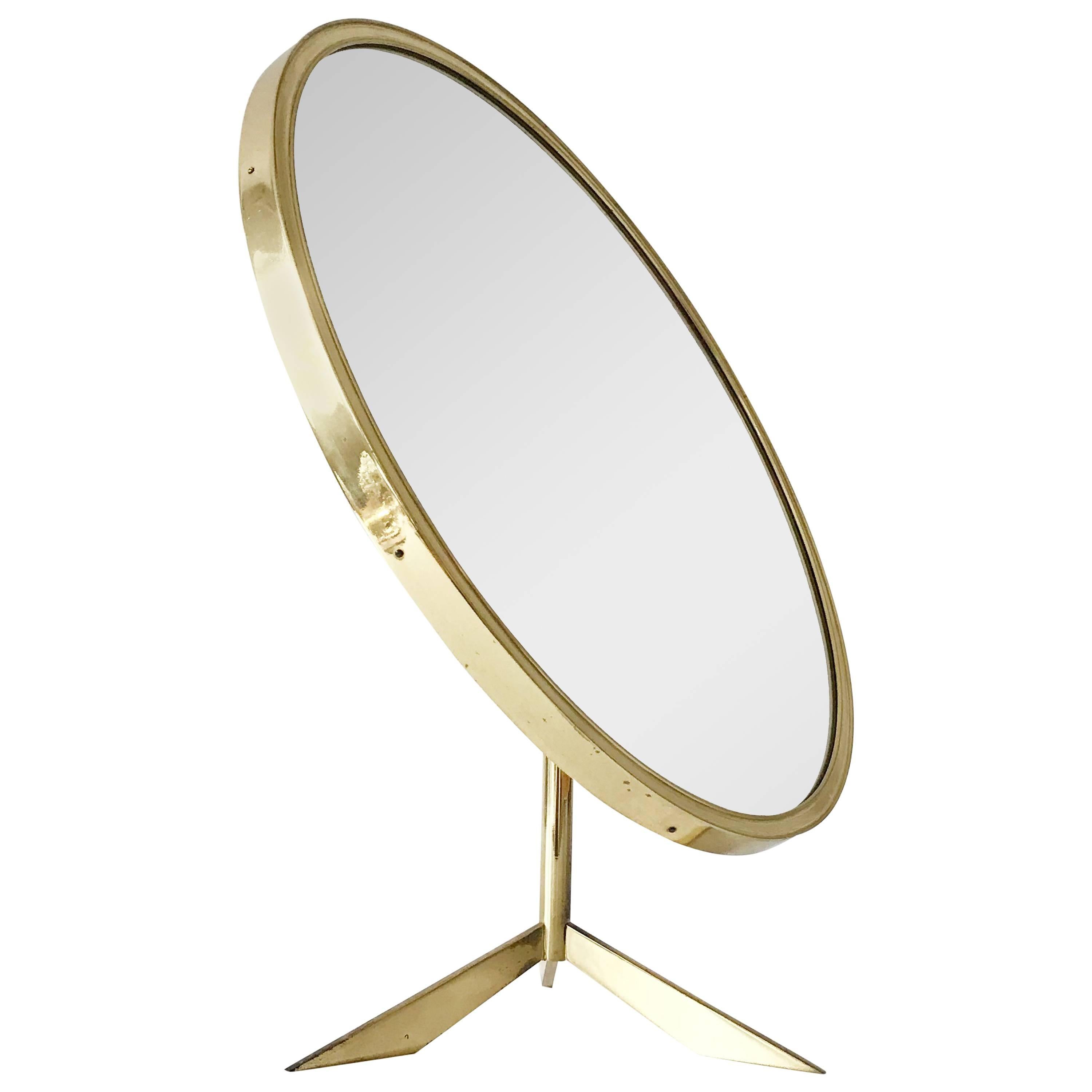 Mid Century Modern Brass Table Mirror by Vereinigte Werkstätten Germany 1950s