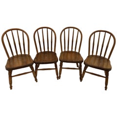 Set of Four Wooden Children's Chairs with Spindle and Rounded Backs, 1900s