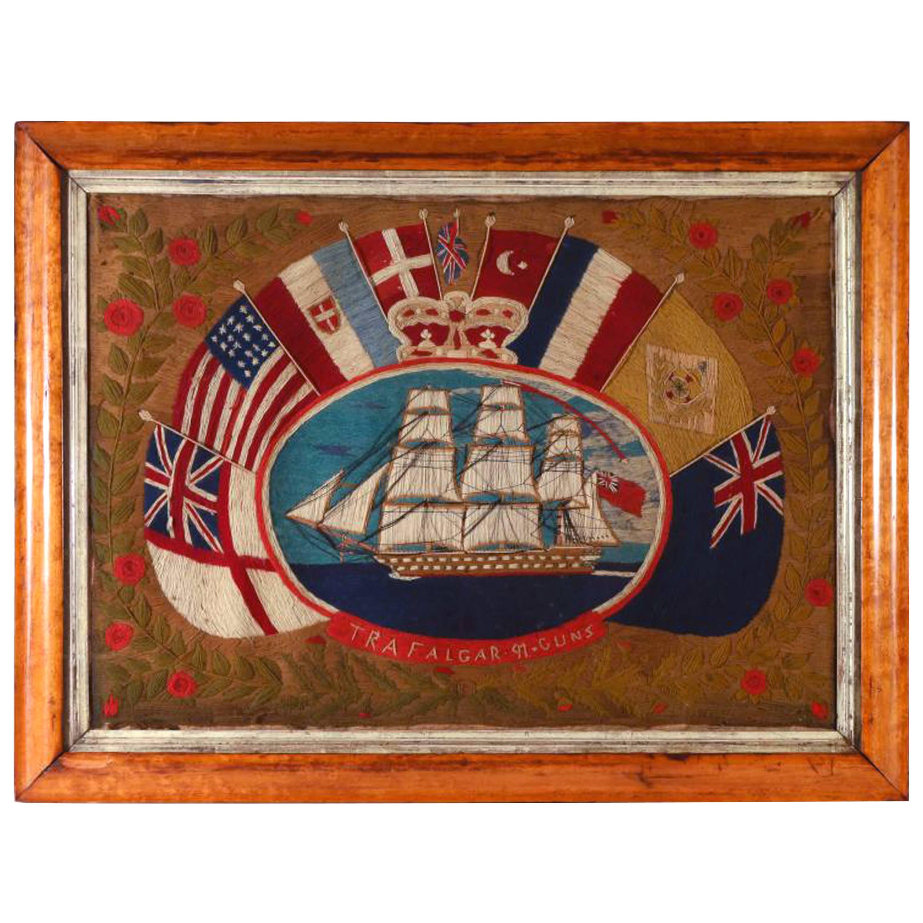 British Sailor's Flag of Nations Woolwork, HMS Trafalgar, 91 Guns, circa 1865