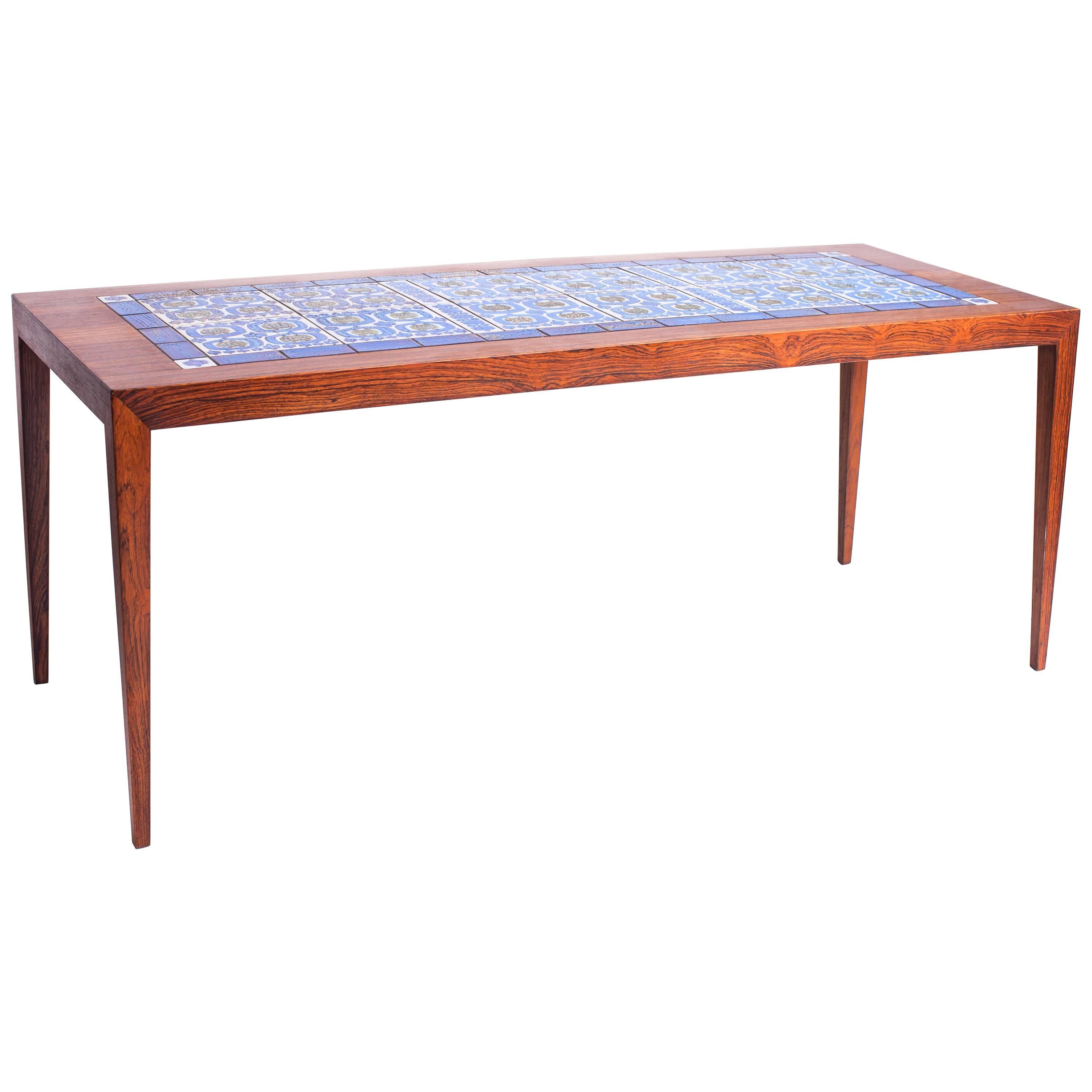 Rosewood Coffee Table with Blue and Green Ceramic Tiles by Severin Hansen