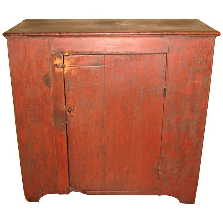 Antique Blue Distress Painted PA Rustic Primitive Jelly Cupboard 1800s One Door Primitive Farm House Antique Pine Jelly Cupboard Cabinet - Antique Blue Distress Painted PA Rustic Primitive Jelly Cupboard