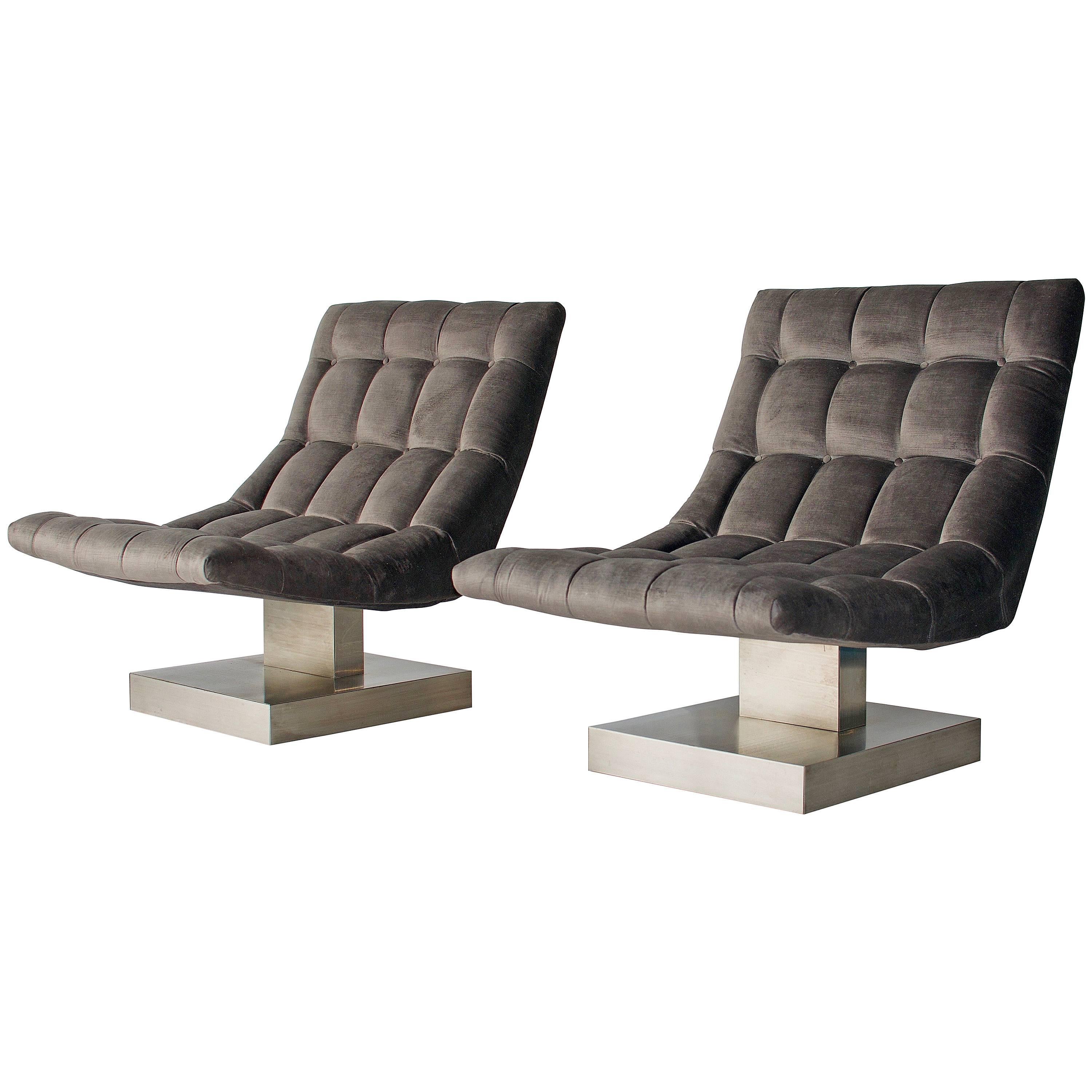 Pair of Milo Baughman Cantilevered Lounge Chairs