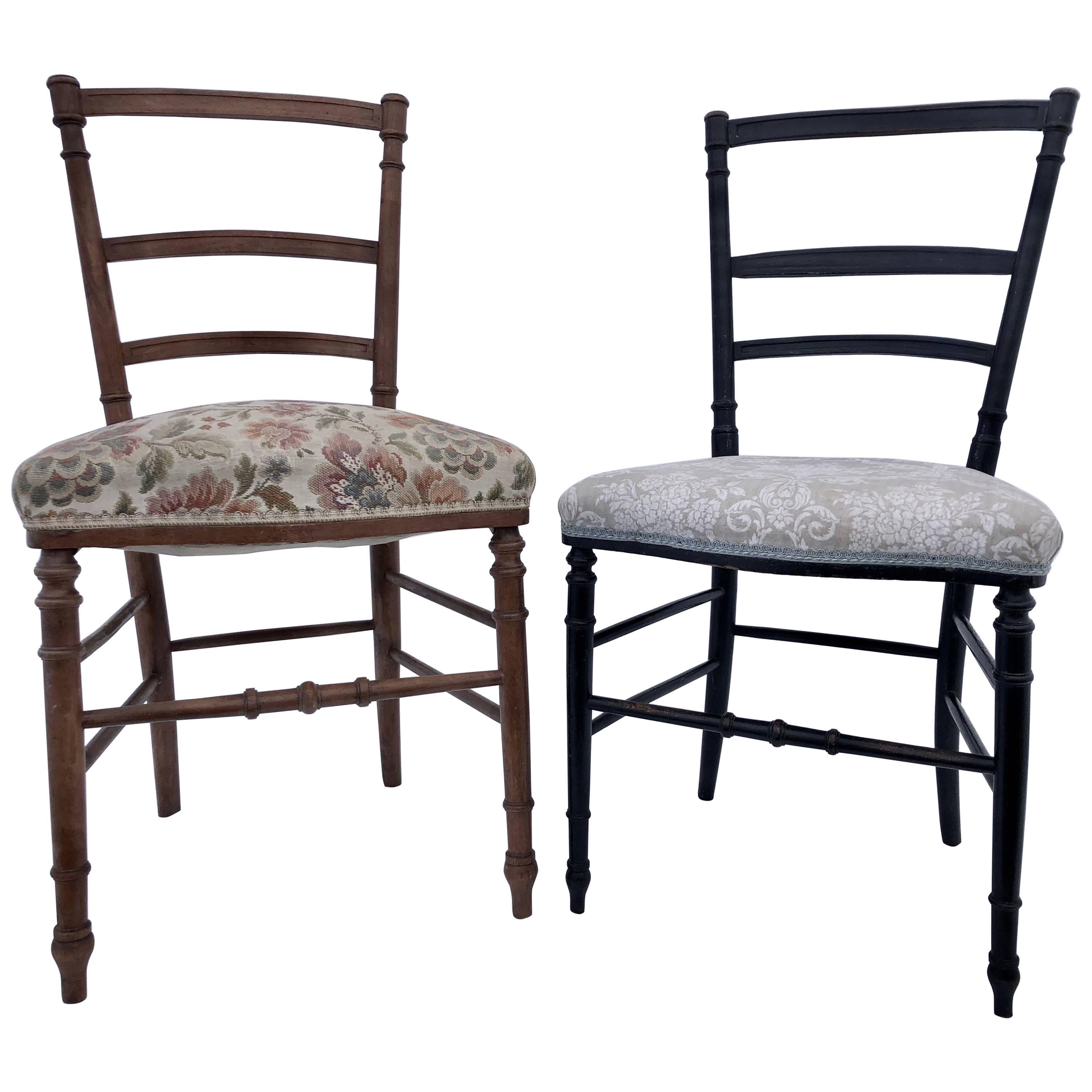 Set of Two Wood Hand-Carved Upholstered Chairs in a Bamboo Style, Napoleon III For Sale