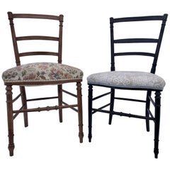 Set of Two Wood Hand-Carved Upholstered Chairs in a Bamboo Style, Napoleon III