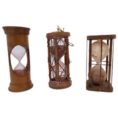 Antique Set of 3 Maritime Sand Timers from the 18th and 19th Century, Hand Blown Glass