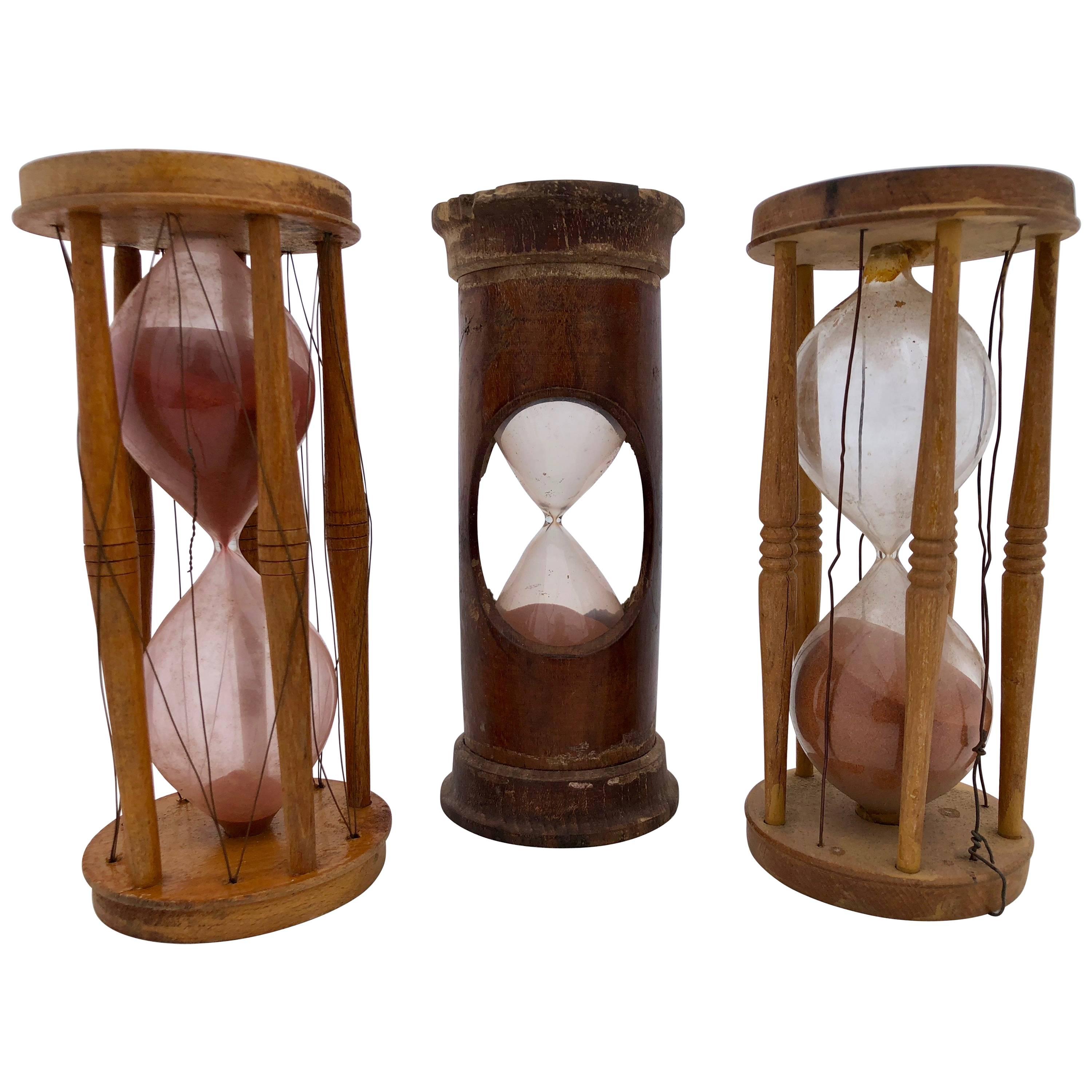 Set of Three Wood and Handblown Glass Maritime Sand Timers, 18th-19th Century