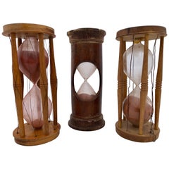 Set of Three Wood and Handblown Glass Maritime Sand Timers, 18th-19th Century