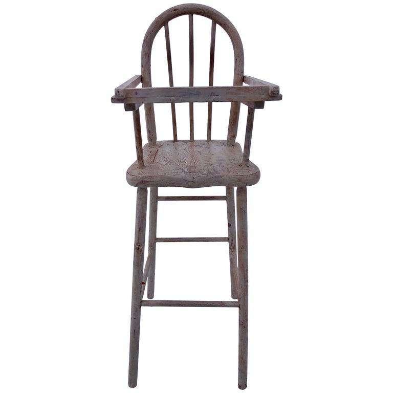 French Vintage Wooden Doll High Chair With Rounded Top Articulated Tray 1940s