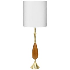 Monumental Laurel Brass and Walnut Table Lamp
