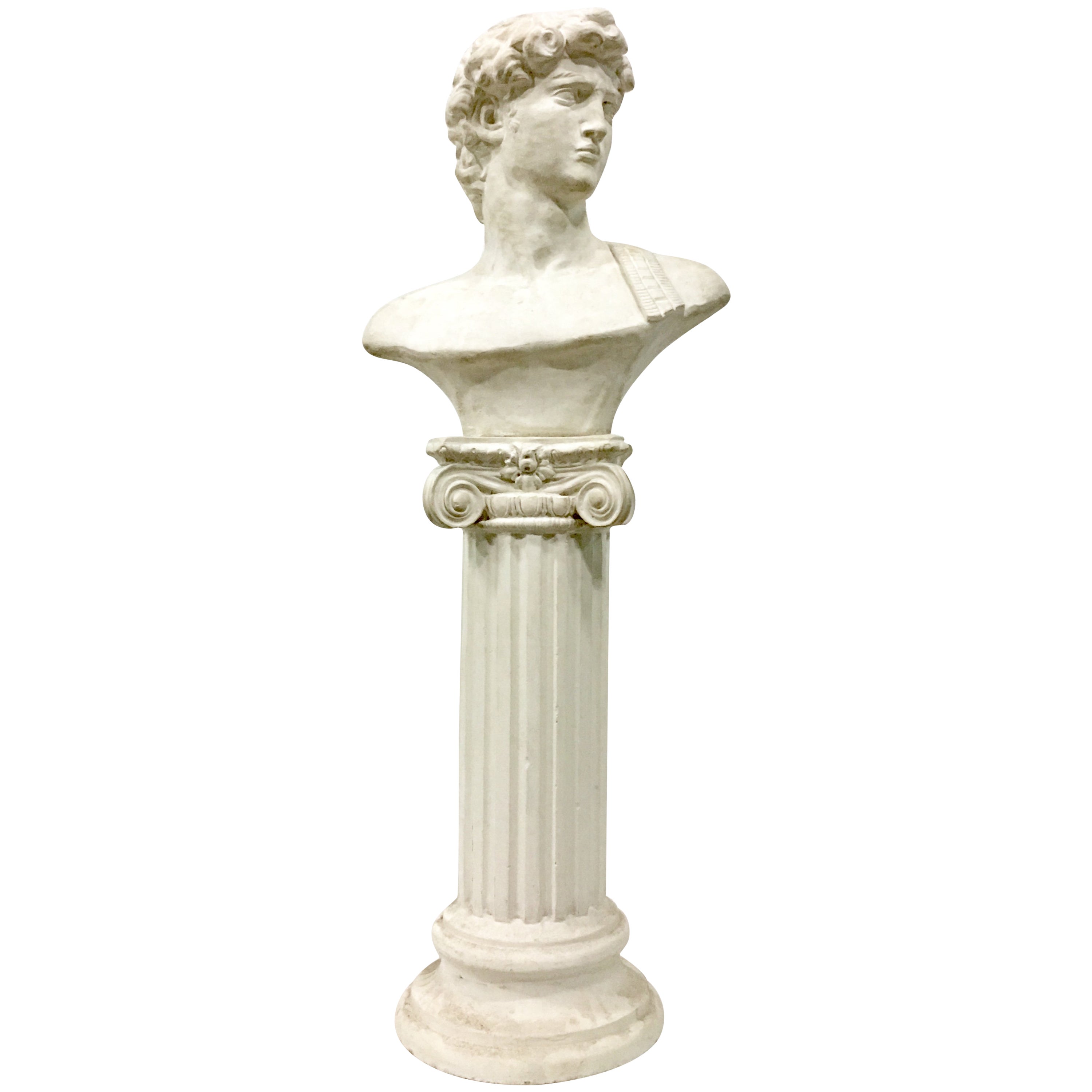 20th Century Cast Stone Carved Roman Bust Statue And Pedestal At