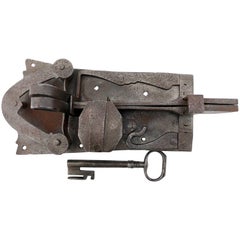 French Decorated Hand-Wrought Iron Locking Latch with It's Key, Louis XVI