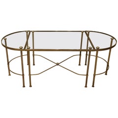 Retro Oblong Three-Part Brass and Glass Coffee Table, France, circa 1940