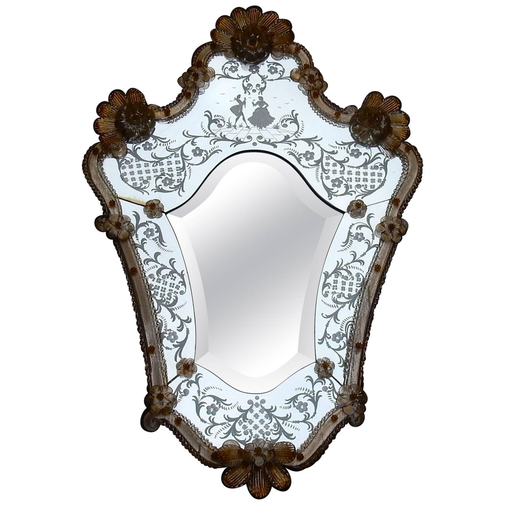 1950-1970  Romantic Mirror Murano Mr et Mme For Sale