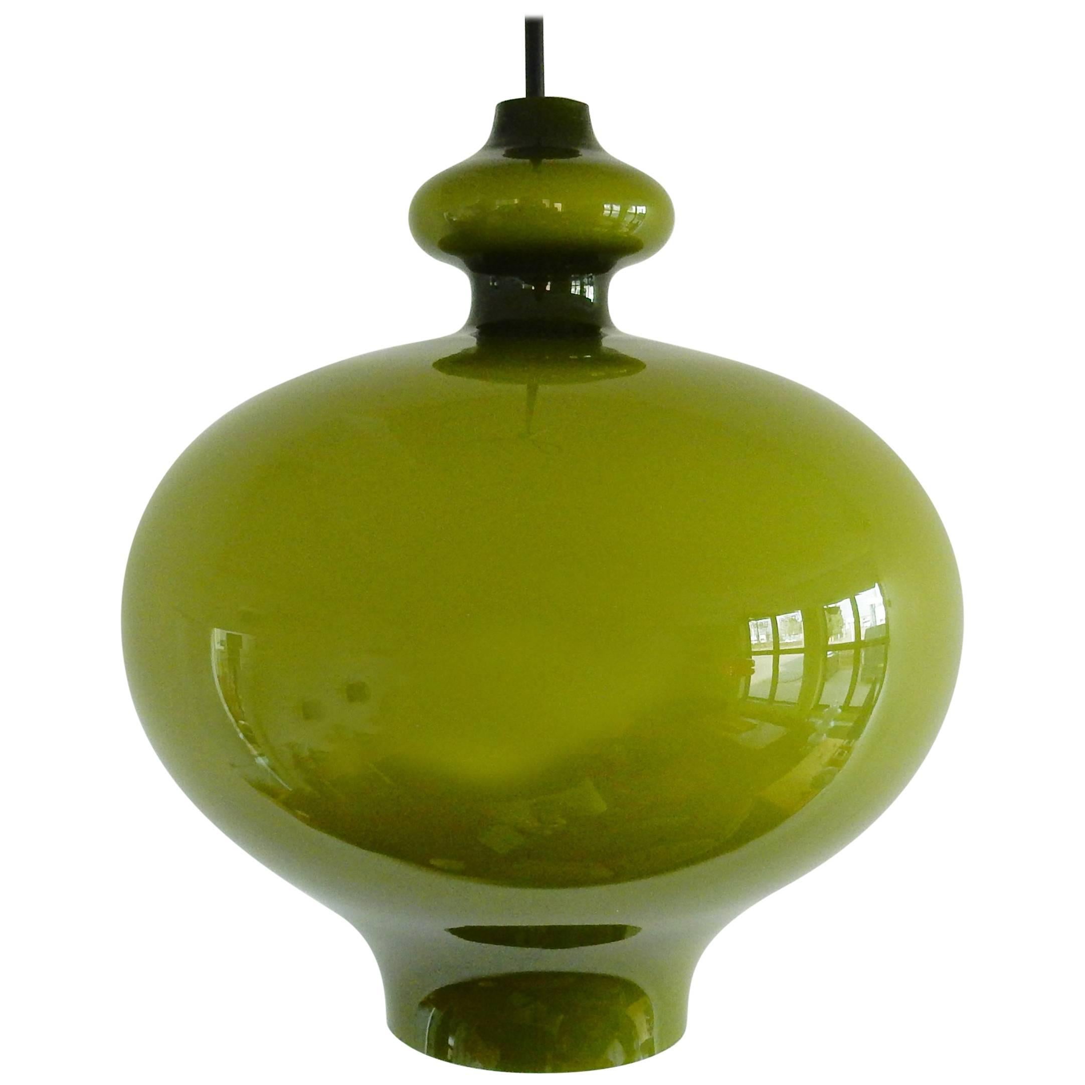 Green Glass Pendant Lamp by Hans-Agne Jakobsson, Sweden, 1960s
