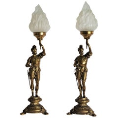 Antique Pair of Late 19th Century Bronze Soldiers Electrified Candelabras, Table Lamps