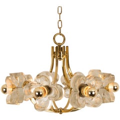 Sische Glass & Brass Chandelier, 1960s Modernist Design, Kalmar Style