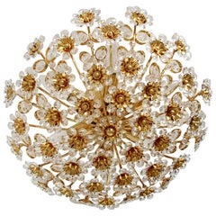 Beautiful Gold-Plated Chandelier Flush Mount by Palwa, 1960s