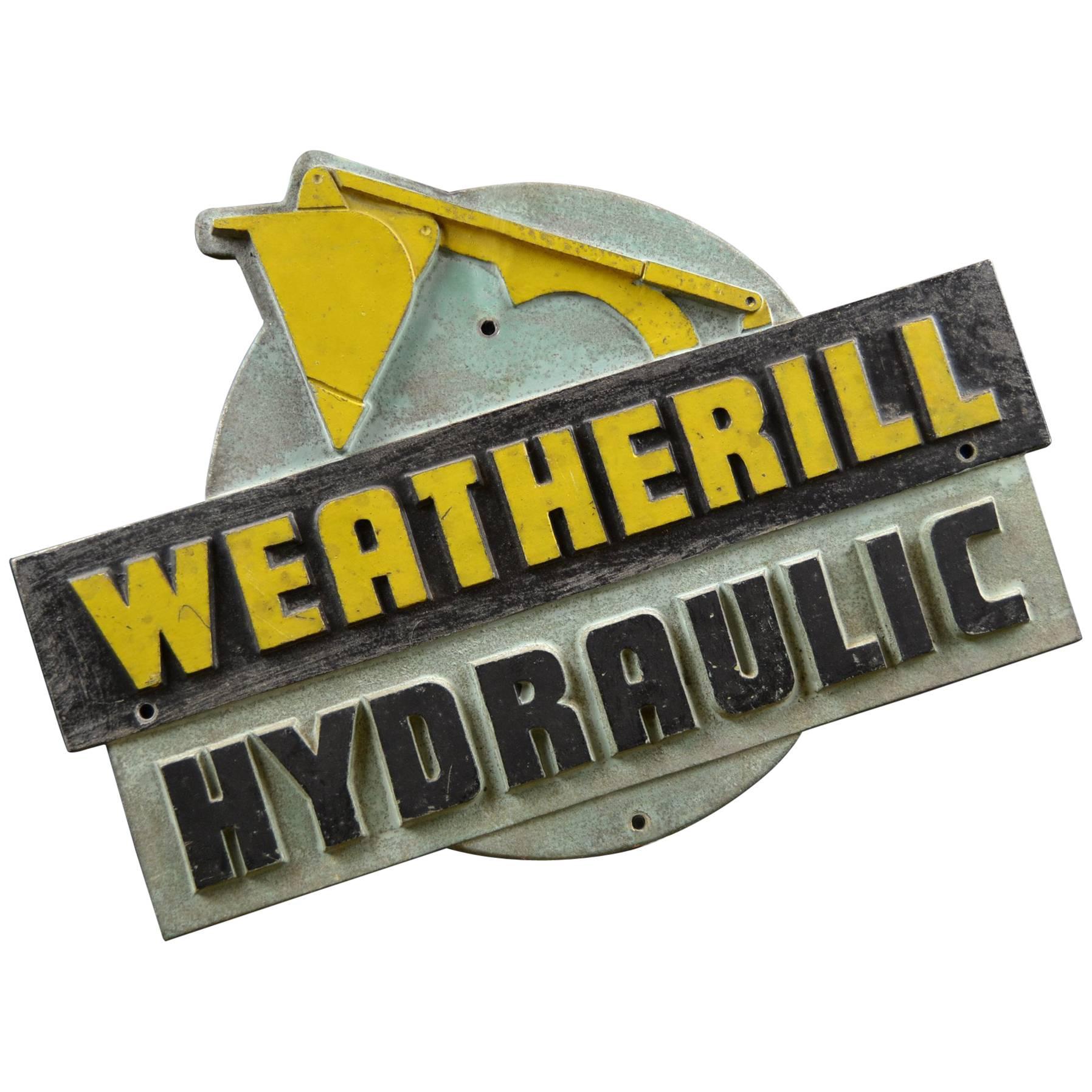 1950s Cast Iron Industrial Weatherill Hydraulic Loader Badge Sign , UK 