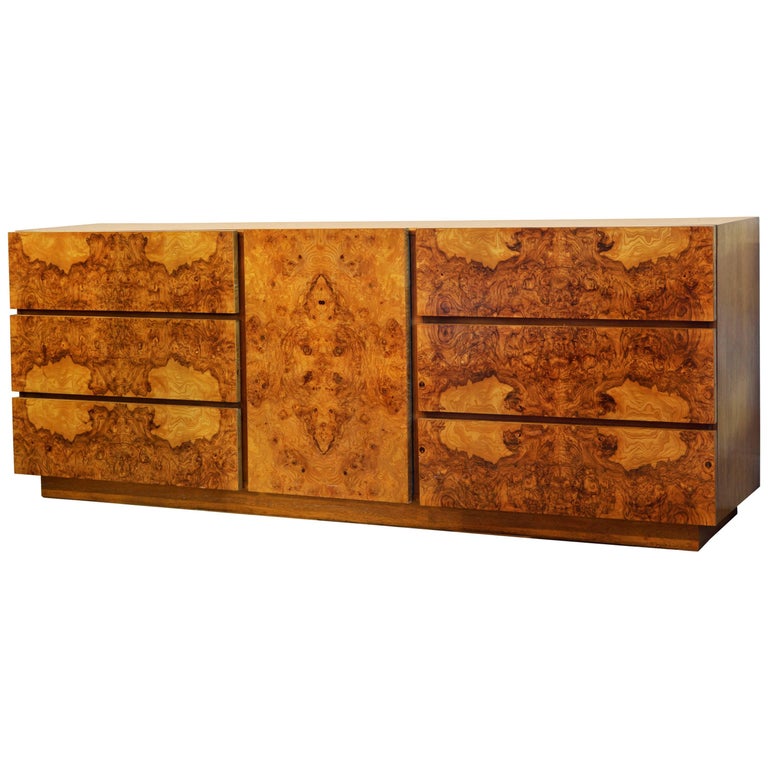 Minimalist MidCentury Modern Burled Wood Dresser by Roland Carter for