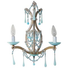 Aqua Blue Opaline Drops Murano Glass Chandelier, circa 1930