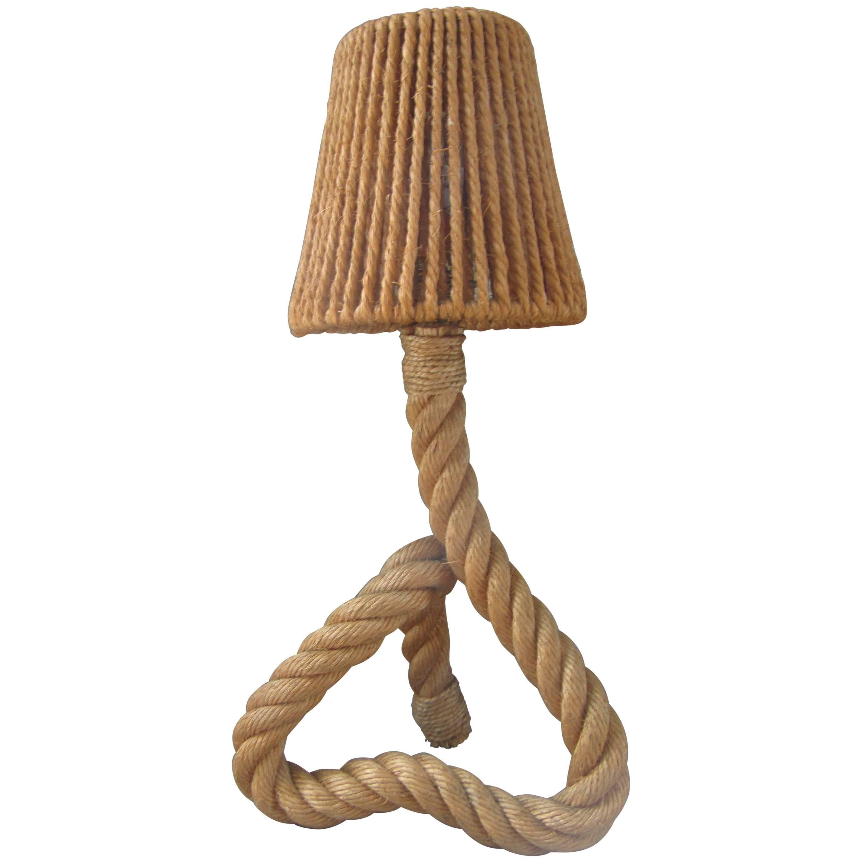 Midcentury Rope Table Desk Lamp Audoux and Minet, France, 1960s