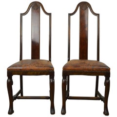 Pair of Antique Burl Walnut Side Chairs With Carved Shell Detail