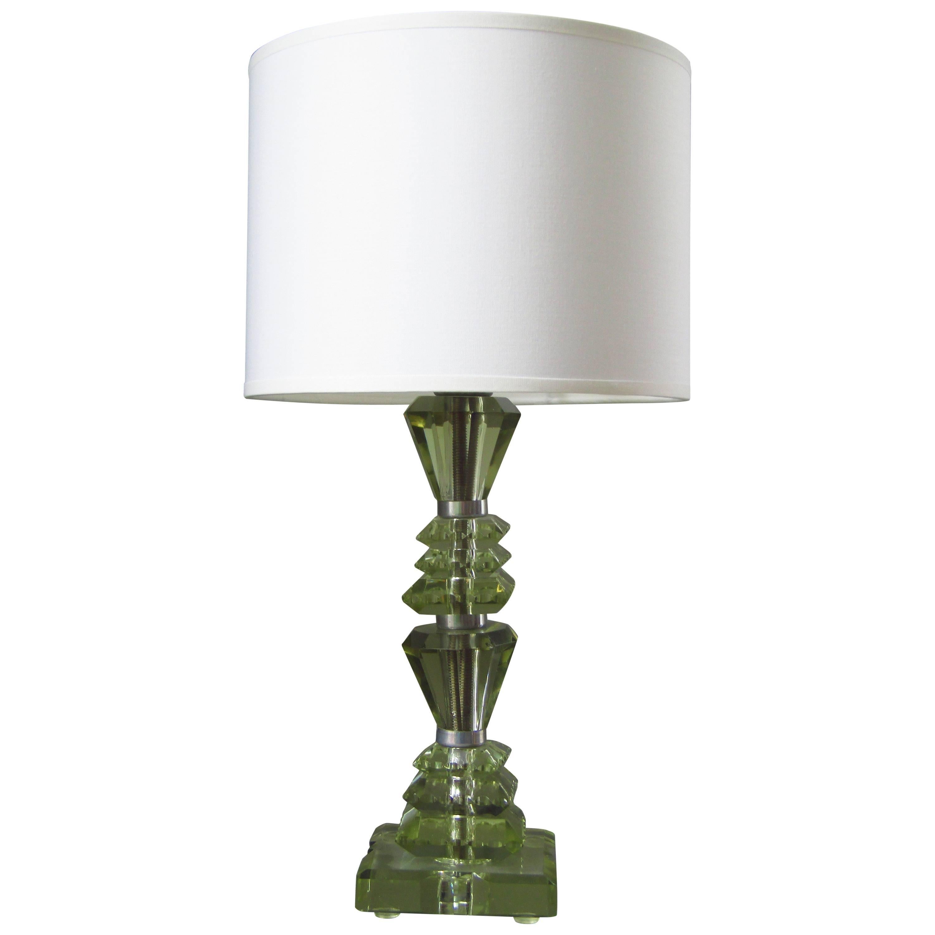 Art Deco Table Lamp, Cut Christal Glass by Saint Gobain