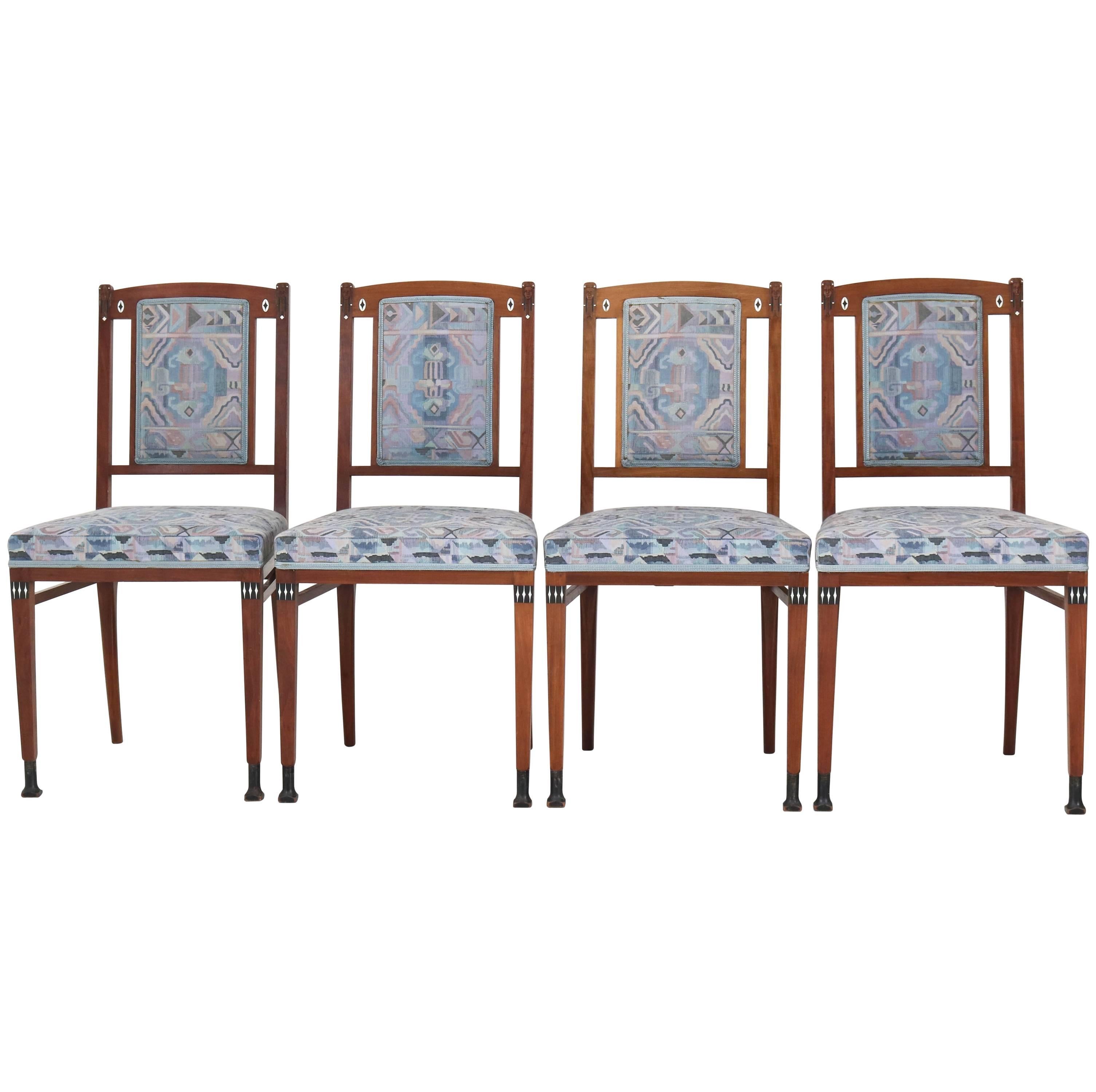 Four Mahogany Dutch Art Nouveau Chairs by J.M. Middelraad for Pander, 1900s