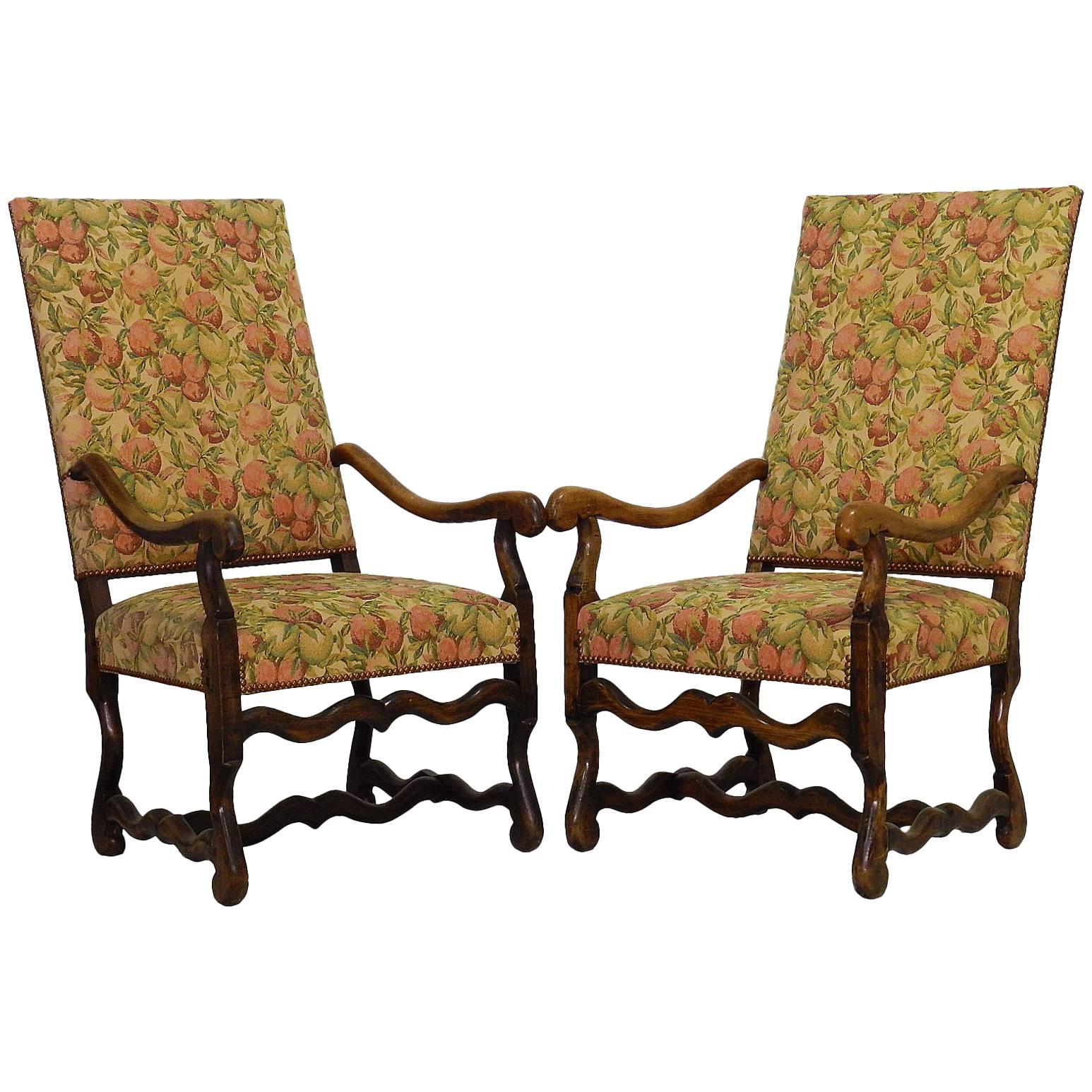 Pair Os de Mouton Armchairs French 19th century Throne Chairs Walnut FREE SHIP For Sale