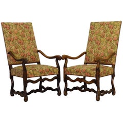 Pair Os de Mouton Armchairs French 19th century Throne Chairs Walnut FREE SHIP