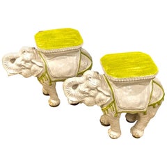 Vintage Pair Italian Ceramic Elephant Garden Stools or Tables