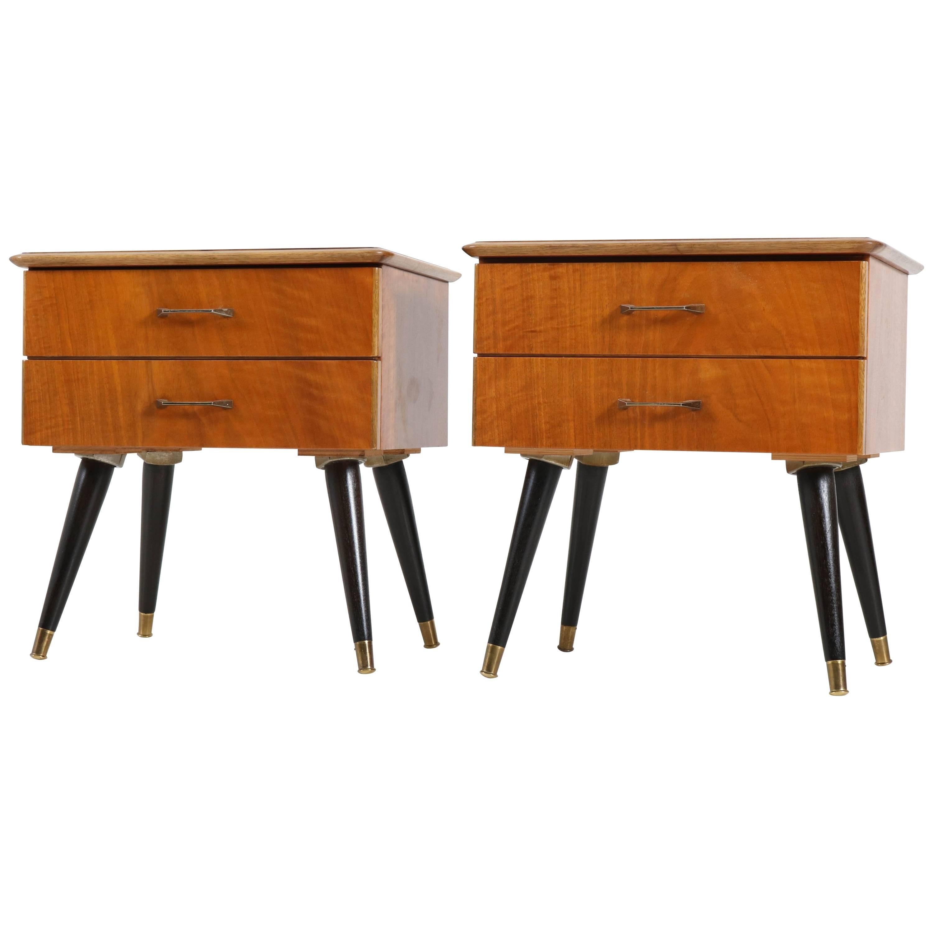 Pair of Italian Mid-Century Modern Nightstands or Bedside Tables, 1950s