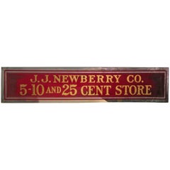 JJ Newberry Dept Store 5-10 And 25 Cents Sign Gilt Reverse Glass, circa 1920