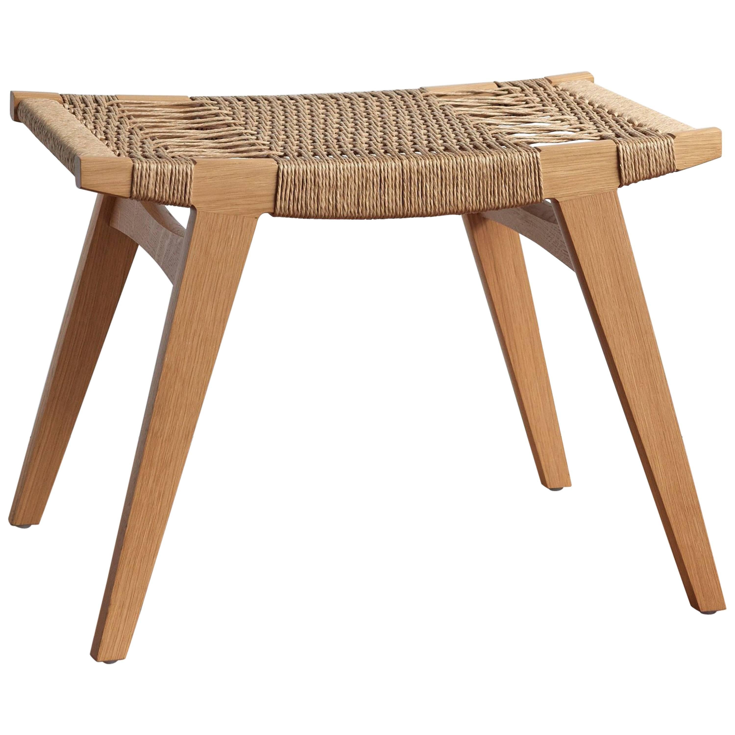 Contemporary pi Stool, Natural Oak Frame, Natural Danish Cord Seat For Sale