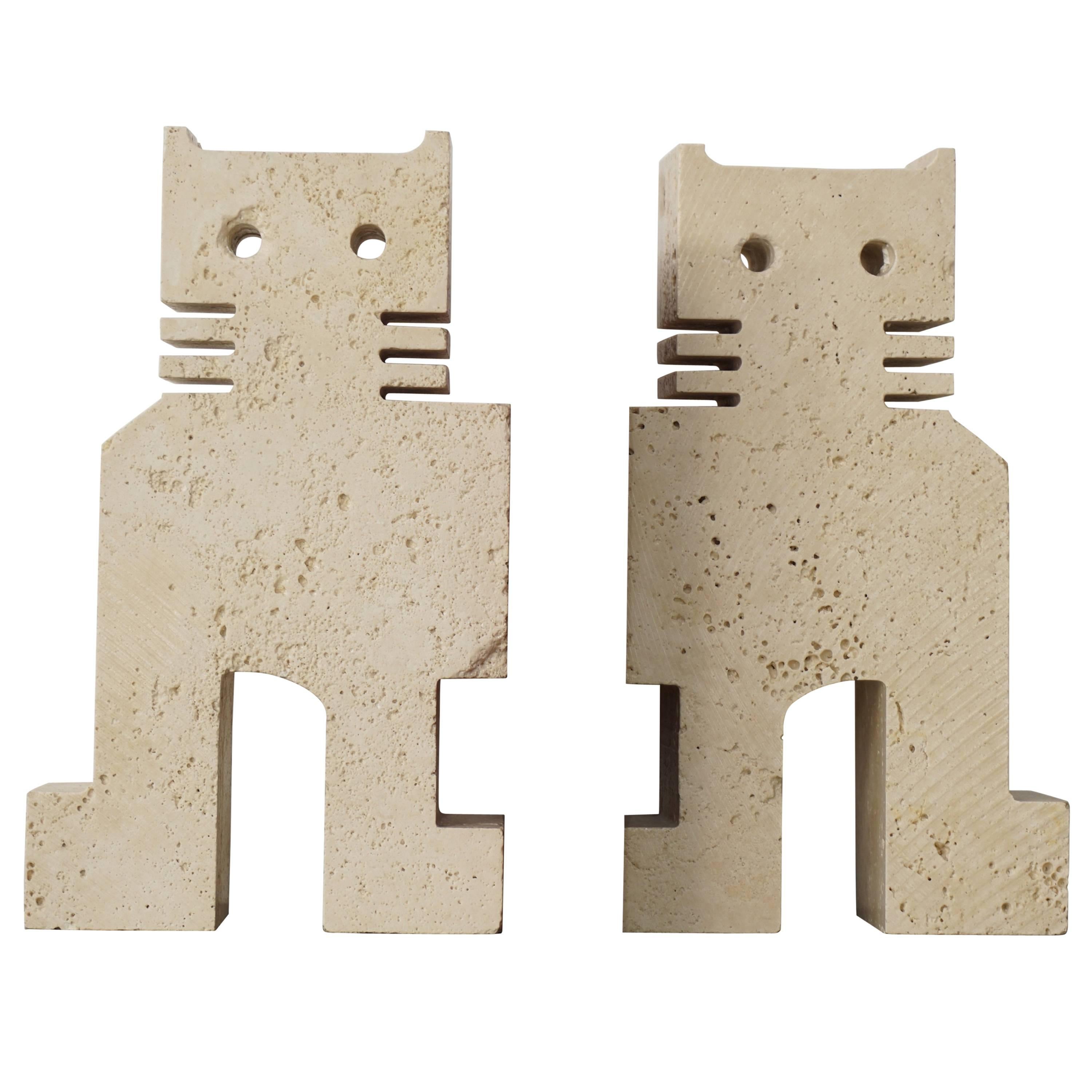 Mid Centruy Italian Pair Of Travertine Bookends By Fratelli Manelli