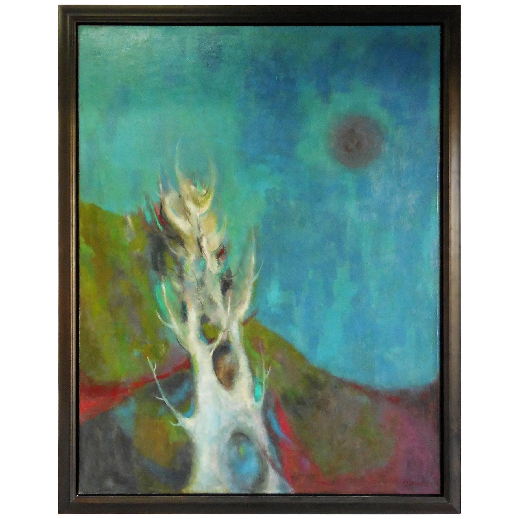 Midcentury Oil Painting Abstract Landscape, 1965