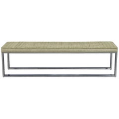 Custom Polished Stainless Steel Modern Upholstered Bench