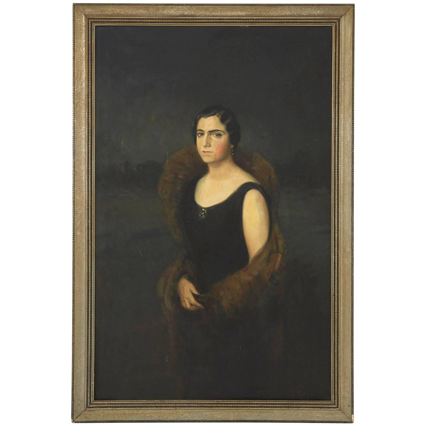 Early 20th Century Oil Painting of Elegant Spanish Woman
