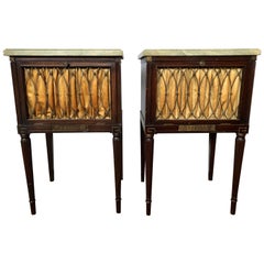 Vintage Pair of Maison Jansen Mahogany Marble-Top Nightstands or End Tables