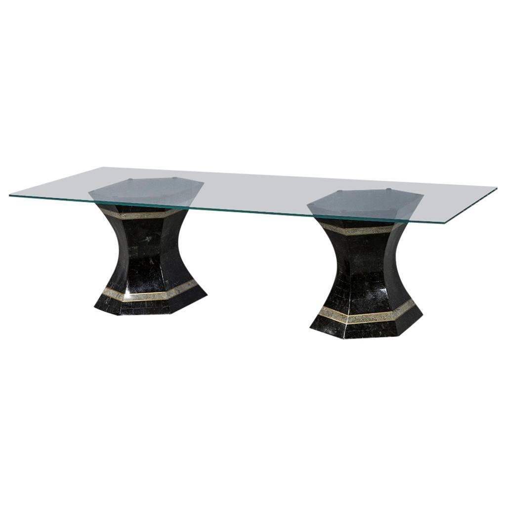 Glass Top & Marble Pedestal Cocktail Table