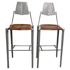 Pair of Robert Josten Barstools Aluminum and Maple Industrial Design